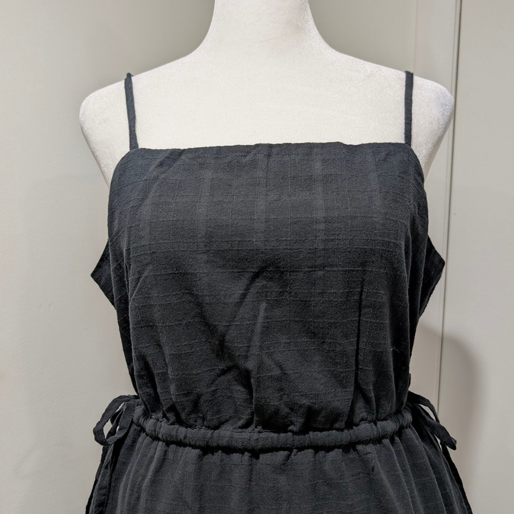 GAP Tiered Mini Dress Black Cotton Square Neck Drawstring Waist Pockets Tall M - Picture 12 of 12